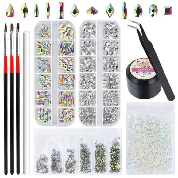 Artdone nail art Rhinestones 5000pcs+2000pcs+1728pcs+120pcs Multi Shapes - Picture 1 of 8